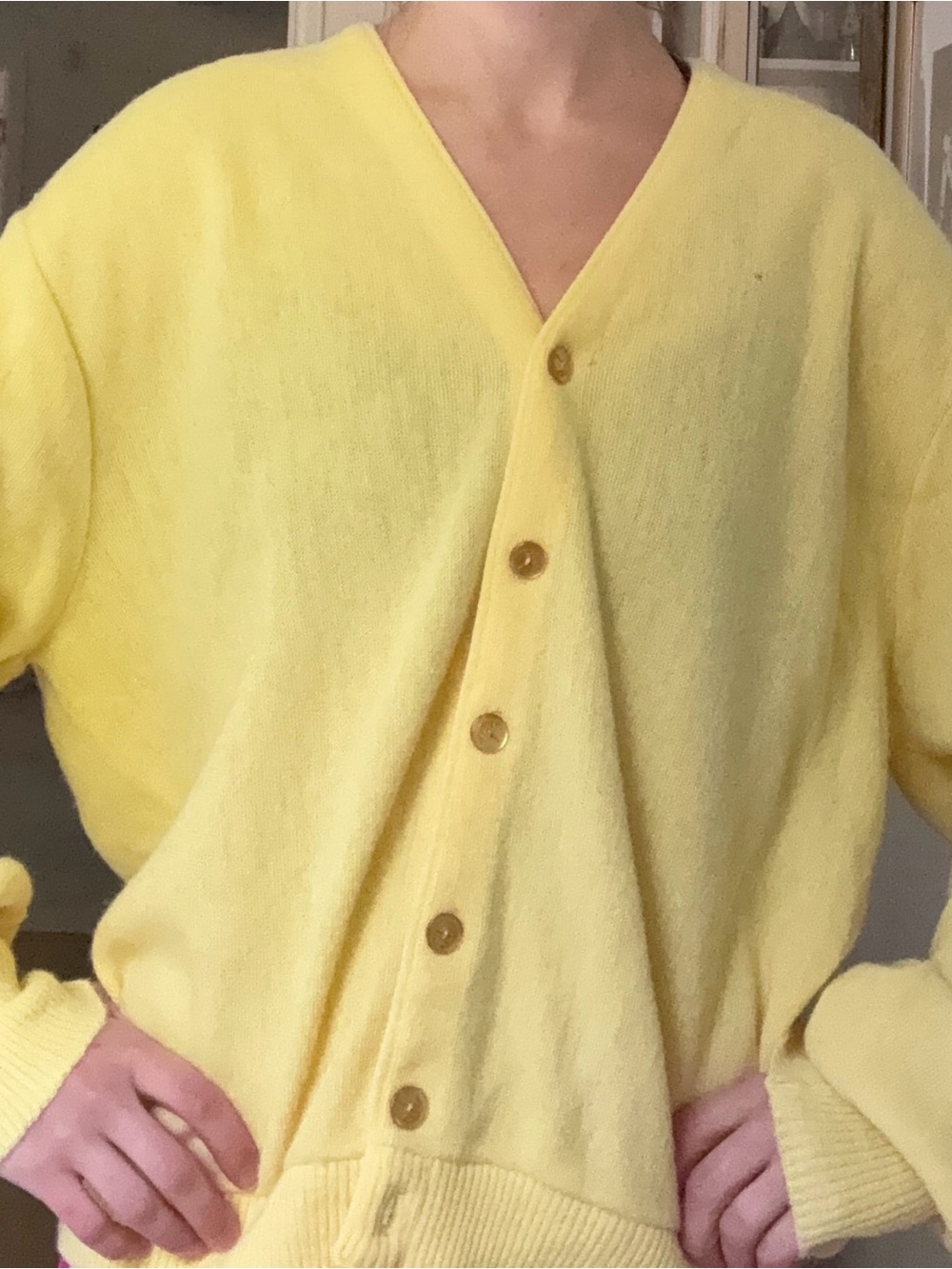Yellow Vintage V-Neck Button Front Women’s Sweater